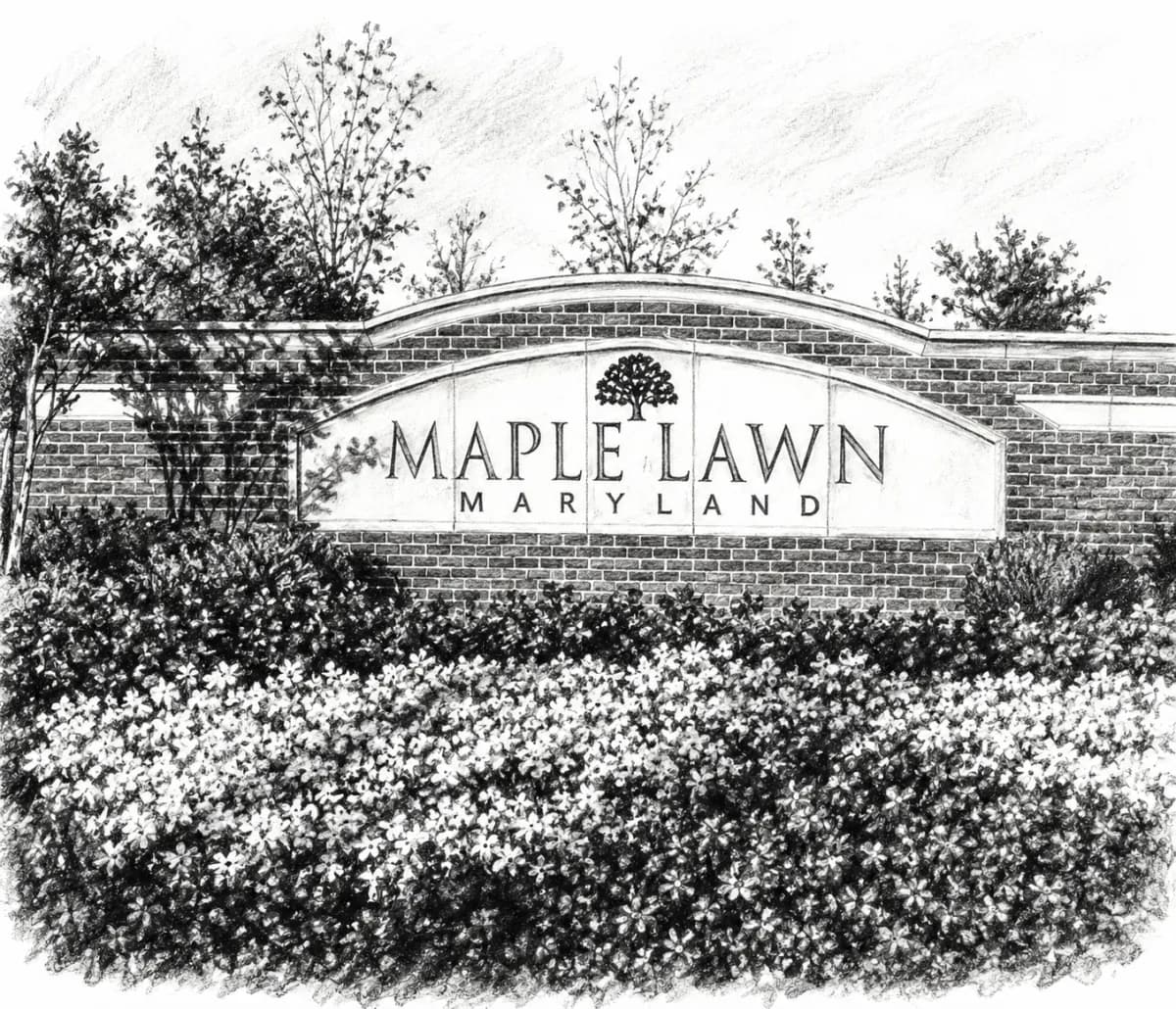 The Maple Lawn, Maryland entrance sign